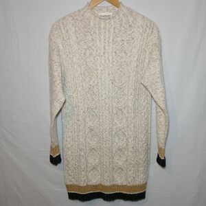 Heartloom Size Small Sweater Dress High Neck Cable Knit Ivory Tan Black